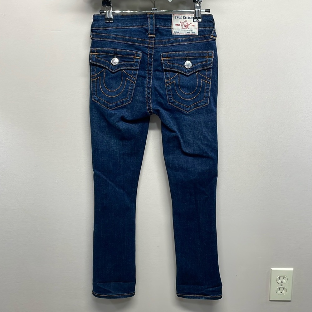True Religion Halle Mid Rise Capri Distressed Denim Jeans Flap Pockets Y2K
 26